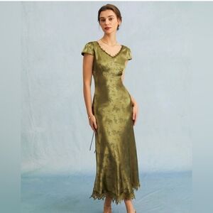 Olive Jacquard Cap Sleeve Dress